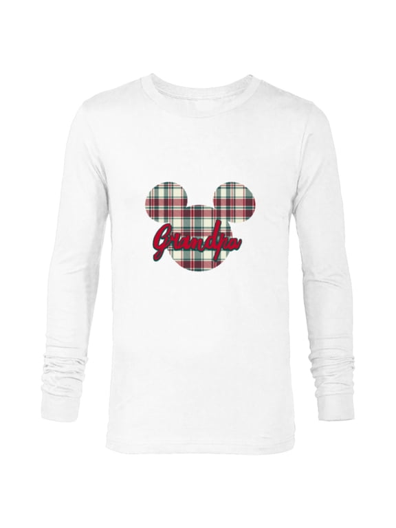 Mickey Mouse Christmas Holiday Plaid for Grandpa - Long Sleeve T-Shirt for Men - Customized-White