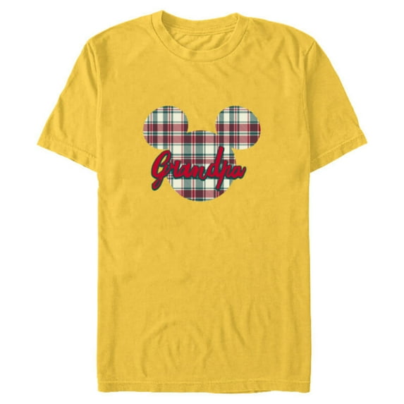 Disney Mickey Mouse Christmas Holiday Plaid for Grandpa - Short Sleeve Blended T-Shirt for Adults - Customized-Yellow