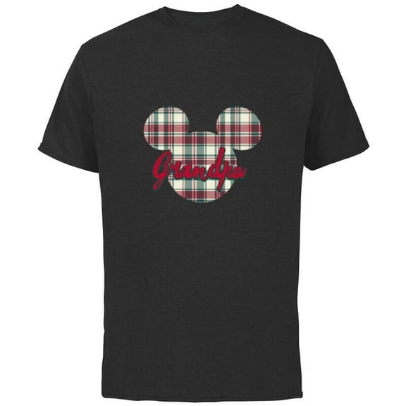 Disney Mickey Mouse Christmas Holiday Plaid for Grandpa - Short Sleeve Cotton T-Shirt for Adults - Customized-Black