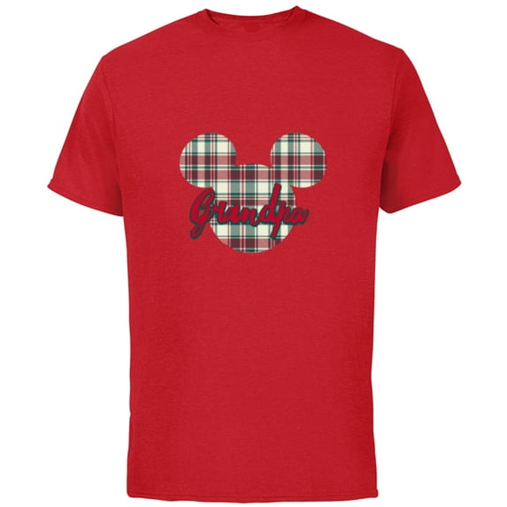 Disney Mickey Mouse Christmas Holiday Plaid for Grandpa - Short Sleeve Cotton T-Shirt for Adults - Customized-Red