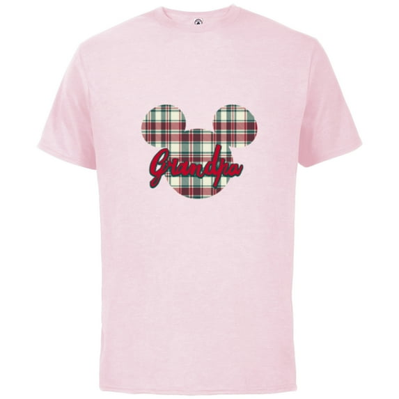 Disney Mickey Mouse Christmas Holiday Plaid for Grandpa - Short Sleeve Cotton T-Shirt for Adults - Customized-Soft Pink