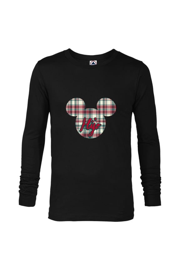 Mickey Mouse Christmas Holiday Plaid for Hijo - Long Sleeve T-Shirt for Men - Customized-Black