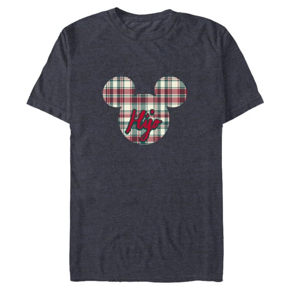 Disney Mickey Mouse Christmas Holiday Plaid for Hijo - Short Sleeve Blended T-Shirt for Adults - Customized-Navy Heather