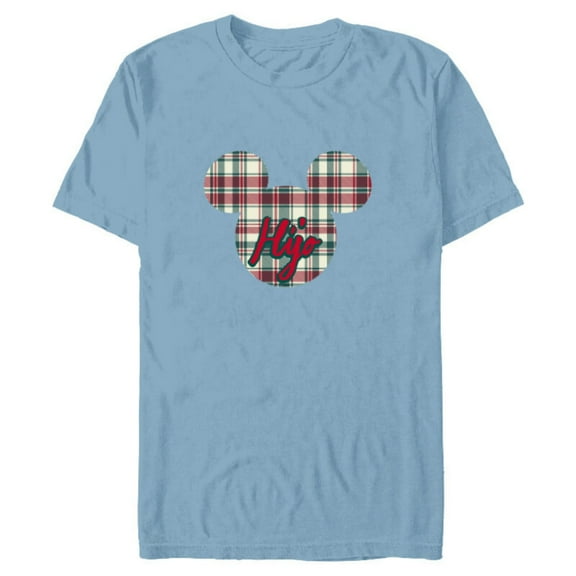 Disney Mickey Mouse Christmas Holiday Plaid for Hijo - Short Sleeve Blended T-Shirt for Adults - Customized-Ocean Blue