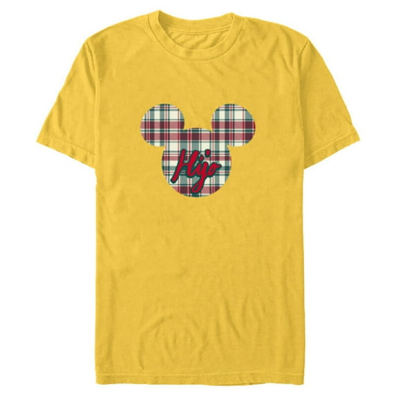 Disney Mickey Mouse Christmas Holiday Plaid for Hijo - Short Sleeve Blended T-Shirt for Adults - Customized-Yellow