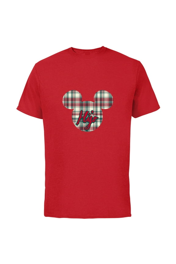 Mickey Mouse Christmas Holiday Plaid for Hijo - Short Sleeve Cotton T-Shirt for Adults - Customized-Red