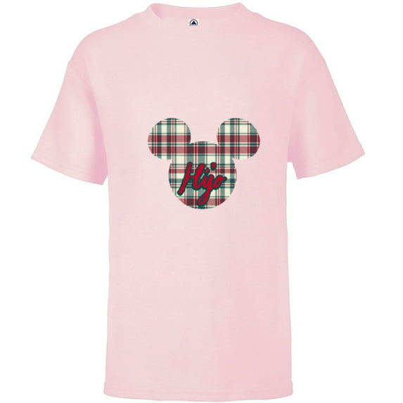 Disney Mickey Mouse Christmas Holiday Plaid for Hijo - Short Sleeve T-Shirt for Kids - Customized-Soft Pink