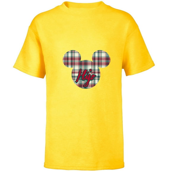 Disney Mickey Mouse Christmas Holiday Plaid for Hijo - Short Sleeve T-Shirt for Kids - Customized-Yellow