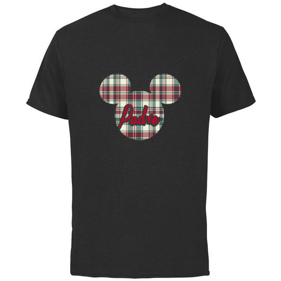 Disney Mickey Mouse Christmas Holiday Plaid for Padre - Short Sleeve Cotton T-Shirt for Adults - Customized-Black
