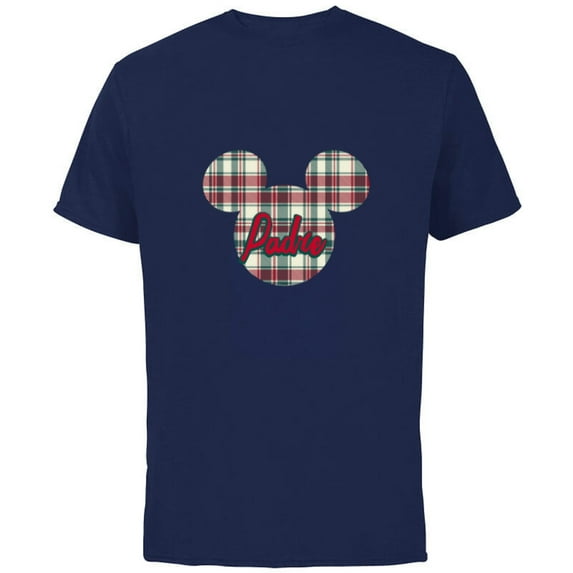 Disney Mickey Mouse Christmas Holiday Plaid for Padre - Short Sleeve Cotton T-Shirt for Adults - Customized-Navy