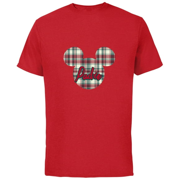 Disney Mickey Mouse Christmas Holiday Plaid for Padre - Short Sleeve Cotton T-Shirt for Adults - Customized-Red