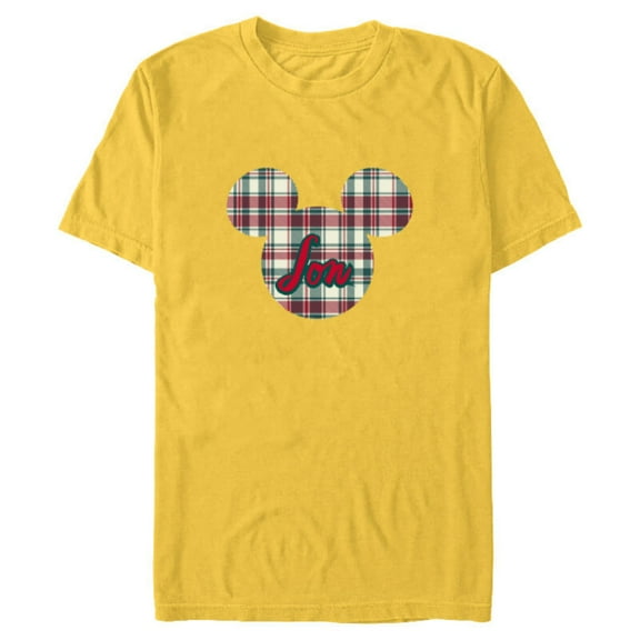 Disney Mickey Mouse Christmas Holiday Plaid for Son - Short Sleeve Blended T-Shirt for Adults - Customized-Yellow