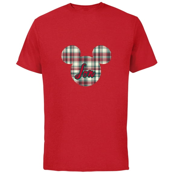 Disney Mickey Mouse Christmas Holiday Plaid for Son - Short Sleeve Cotton T-Shirt for Adults - Customized-Red