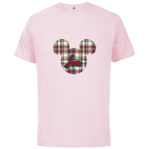 Disney Mickey Mouse Christmas Holiday Plaid for Son - Short Sleeve Cotton T-Shirt for Adults - Customized-Soft Pink