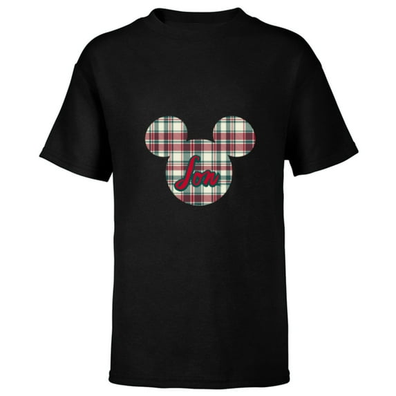 Disney Mickey Mouse Christmas Holiday Plaid for Son - Short Sleeve T-Shirt for Kids - Customized-Black