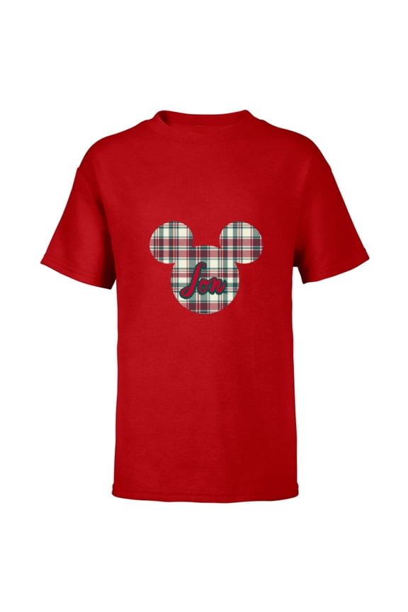 Mickey Mouse Christmas Holiday Plaid for Son - Short Sleeve T-Shirt for Kids - Customized-Red