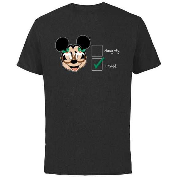 Disney Mickey Mouse Christmas I Tried Not to be Naughty - Short Sleeve Cotton T-Shirt for Adults - Customized-Black