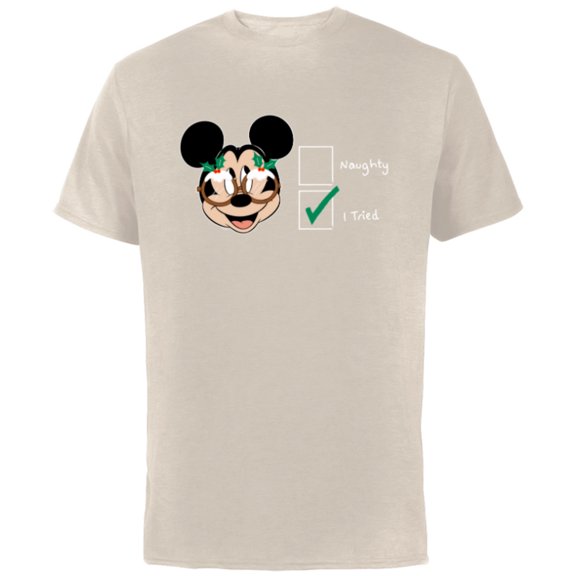 Disney Mickey Mouse Christmas I Tried Not to be Naughty - Short Sleeve Cotton T-Shirt for Adults - Customized-Natural