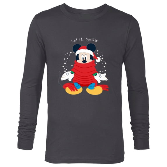 Disney Mickey Mouse Christmas Santa Hat & Scarf Let it Snow - Long Sleeve T-Shirt for Men - Customized-Charcoal Heather
