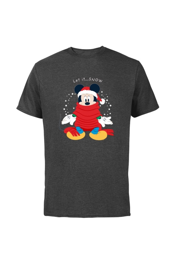 Mickey Mouse Christmas Santa Hat & Scarf Let it Snow - Short Sleeve Cotton T-Shirt for Adults - Customized-Charcoal
