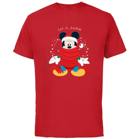 Disney Mickey Mouse Christmas Santa Hat & Scarf Let it Snow - Short Sleeve Cotton T-Shirt for Adults - Customized-Red