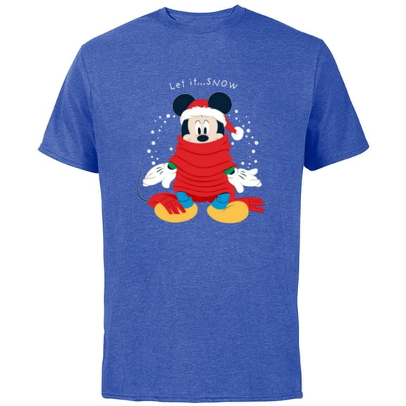 Disney Mickey Mouse Christmas Santa Hat & Scarf Let it Snow - Short Sleeve Cotton T-Shirt for Adults - Customized-Royal Heather