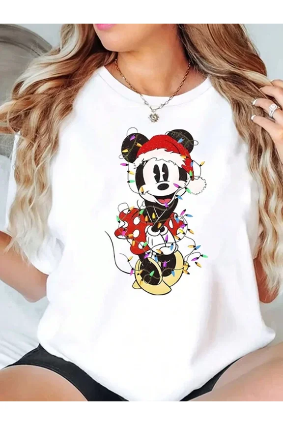 Disney Mickey Mouse Christmas T-Shirts Unisex 3 ,White Color,Size XL