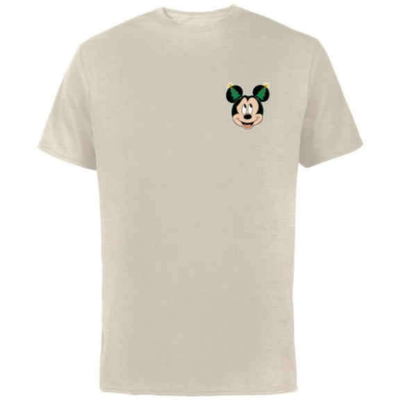 Disney Mickey Mouse Christmas Tree Headband Corner Art - Short Sleeve Cotton T-Shirt for Adults - Customized-Natural