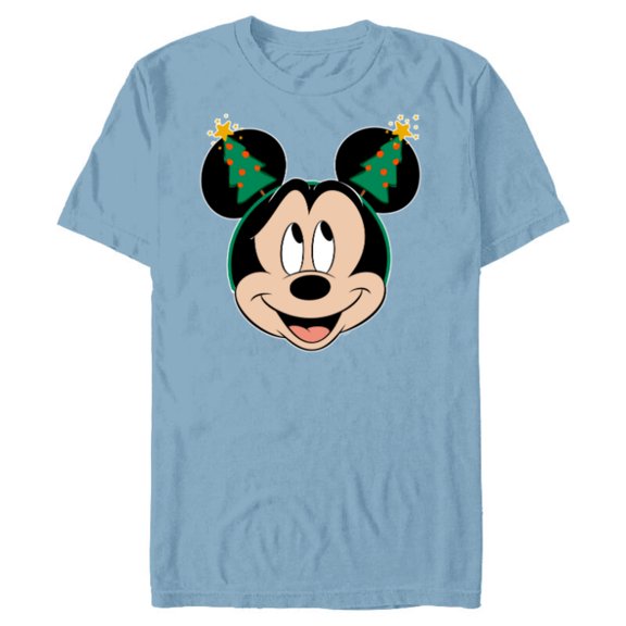 Disney Mickey Mouse Christmas Tree Holiday Headband - Short Sleeve Blended T-Shirt for Adults - Customized-Ocean Blue