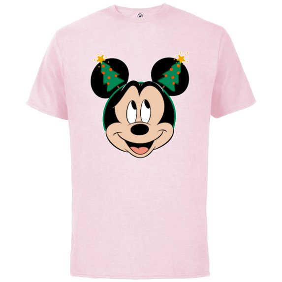 Disney Mickey Mouse Christmas Tree Holiday Headband - Short Sleeve Cotton T-Shirt for Adults - Customized-Soft Pink