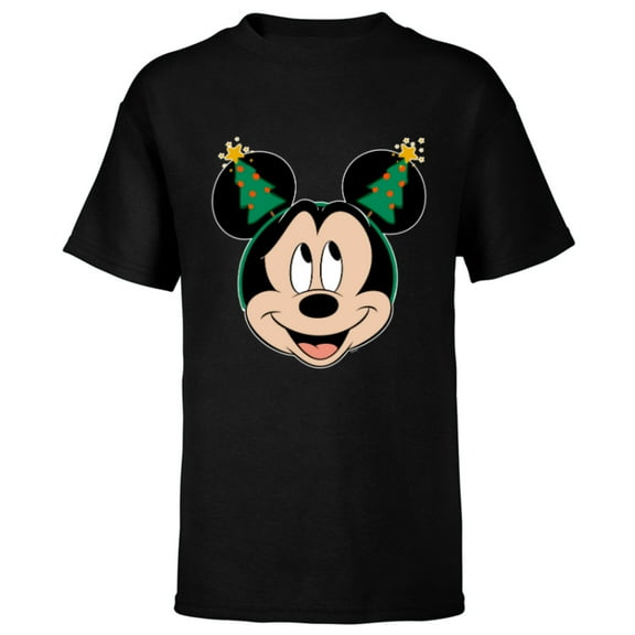 Disney Mickey Mouse Christmas Tree Holiday Headband - Short Sleeve T-Shirt for Kids - Customized-Black