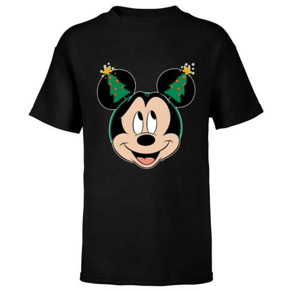 Disney Mickey Mouse Christmas Tree Holiday Headband - Short Sleeve T-Shirt for Kids - Customized-Black