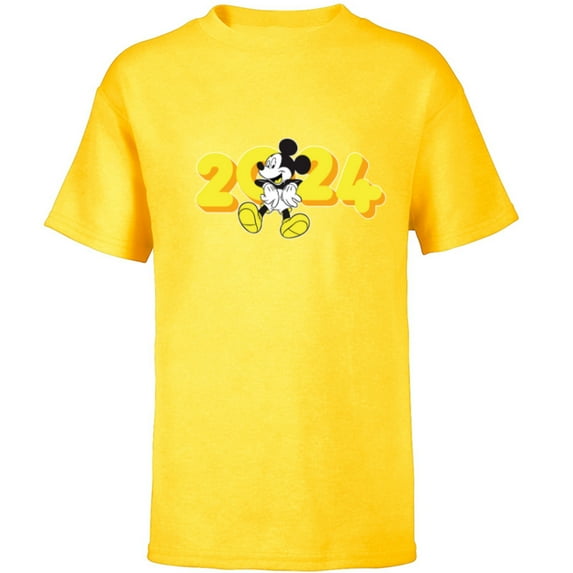 Disney Mickey Mouse Class of 2024 Graduation ‘24 Hangin’ Out - Short Sleeve T-Shirt for Kids - Customized-Yellow