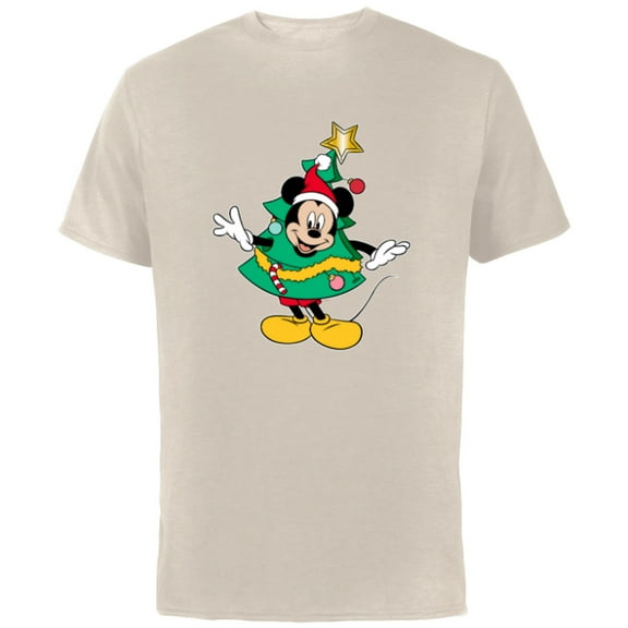 Disney Mickey Mouse Classic Holiday Christmas Tree Costume - Short Sleeve Cotton T-Shirt for Adults - Customized-Natural