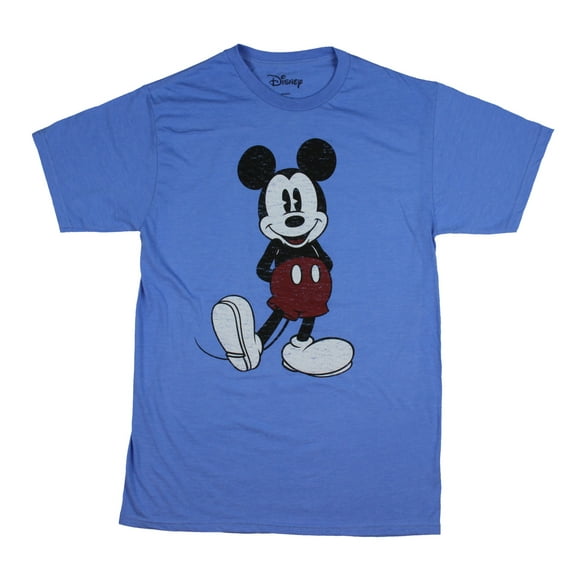 Disney Mickey Mouse Classic Pose Distressed Light Blue Heather Men's T-Shirt (Medium)