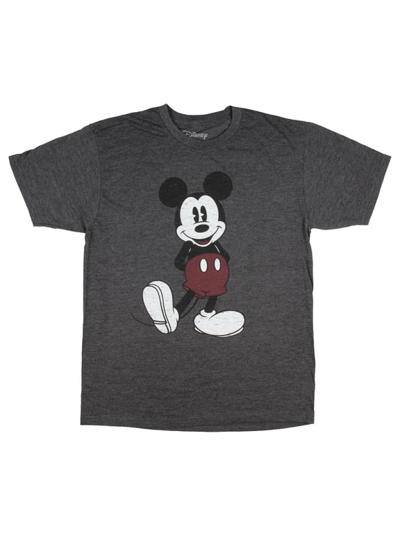 Mickey Mouse Classic Pose Distressed Men's T-Shirt (Medium, Charcoal Heather)