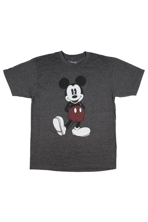 Mickey Mouse Classic Pose Distressed Men's T-Shirt (Medium, Charcoal Heather)