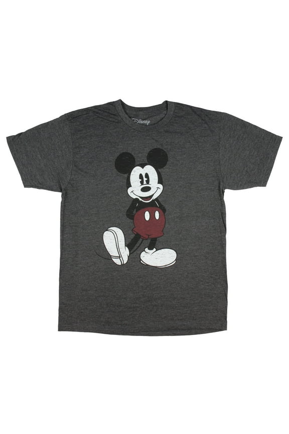 Disney Mickey Mouse Classic Pose Distressed Men's T-Shirt (XX-Large, Charcoal Heather)