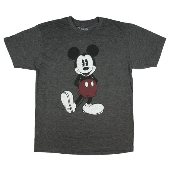 Disney Mickey Mouse Classic Pose Distressed Men's T-Shirt (XXX-Large, Charcoal Heather)
