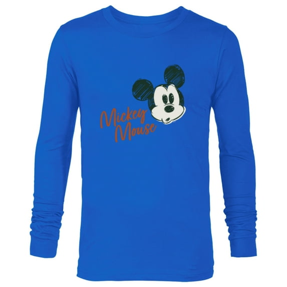Disney Mickey Mouse Classic Retro Vintage Sketch Face & Name - Long Sleeve T-Shirt for Men - Customized-Navy