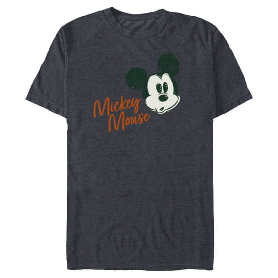 Disney Mickey Mouse Classic Retro Vintage Sketch Face & Name - Short Sleeve Blended T-Shirt for Adults - Customized-Navy Heather
