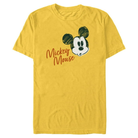Disney Mickey Mouse Classic Retro Vintage Sketch Face & Name - Short Sleeve Blended T-Shirt for Adults - Customized-Yellow