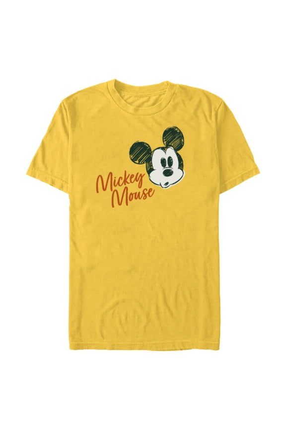 Mickey Mouse Classic Retro Vintage Sketch Face & Name - Short Sleeve Blended T-Shirt for Adults - Customized-Yellow
