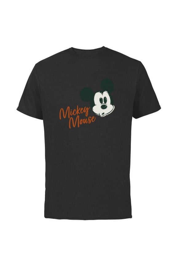 Mickey Mouse Classic Retro Vintage Sketch Face & Name - Short Sleeve Cotton T-Shirt for Adults - Customized-Black