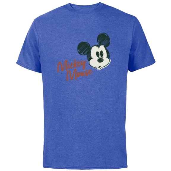 Disney Mickey Mouse Classic Retro Vintage Sketch Face & Name - Short Sleeve Cotton T-Shirt for Adults - Customized-Royal Heather