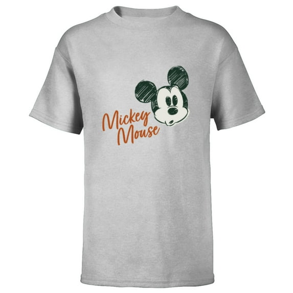 Disney Mickey Mouse Classic Retro Vintage Sketch Face & Name - Short Sleeve T-Shirt for Kids - Customized-Athletic Heather