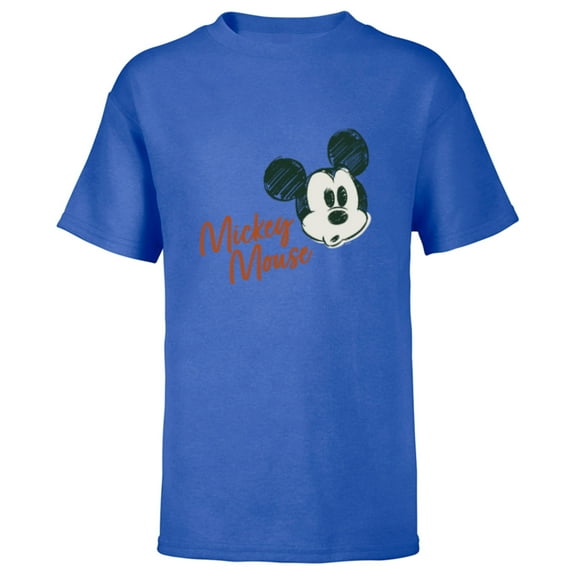 Disney Mickey Mouse Classic Retro Vintage Sketch Face & Name - Short Sleeve T-Shirt for Kids - Customized-Royal