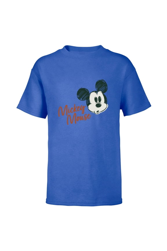 Mickey Mouse Classic Retro Vintage Sketch Face & Name - Short Sleeve T-Shirt for Kids - Customized-Royal