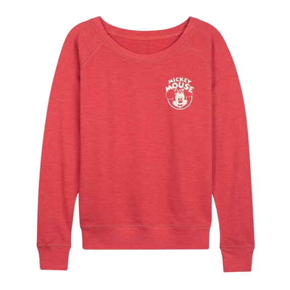 Disney - Mickey Mouse Club Logo Women's Lightweight French Terry Wide Neck Long Sleeve Graphic Shirt