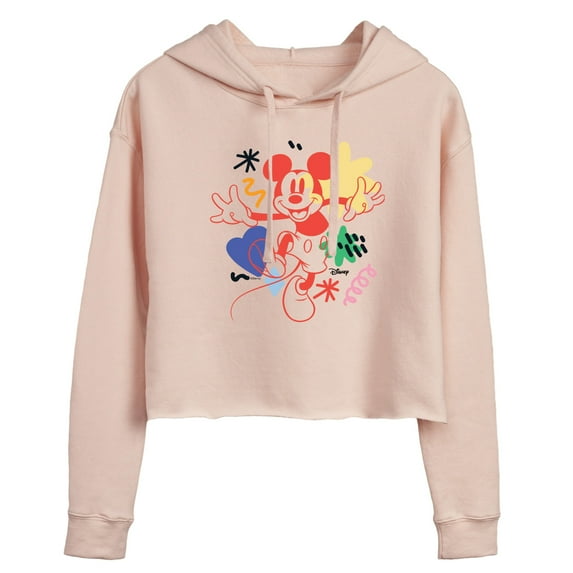 Disney - Mickey Mouse - Colorful Retro Style - Juniors Cropped Pullover Hoodie